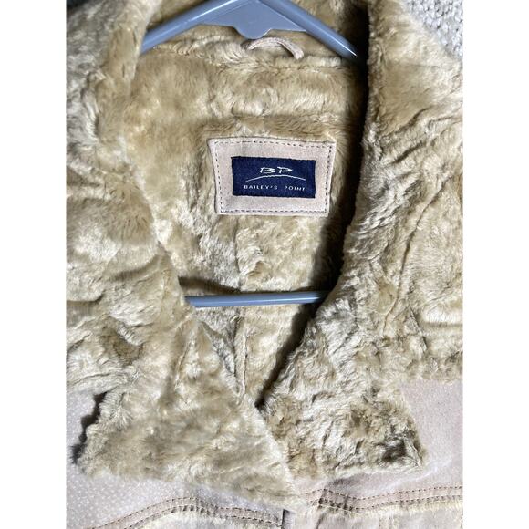 VTG Baileys Point Womens Leather Coat Jacket Light Tan Size Med Sherpa Like Trim - Picture 2 of 10